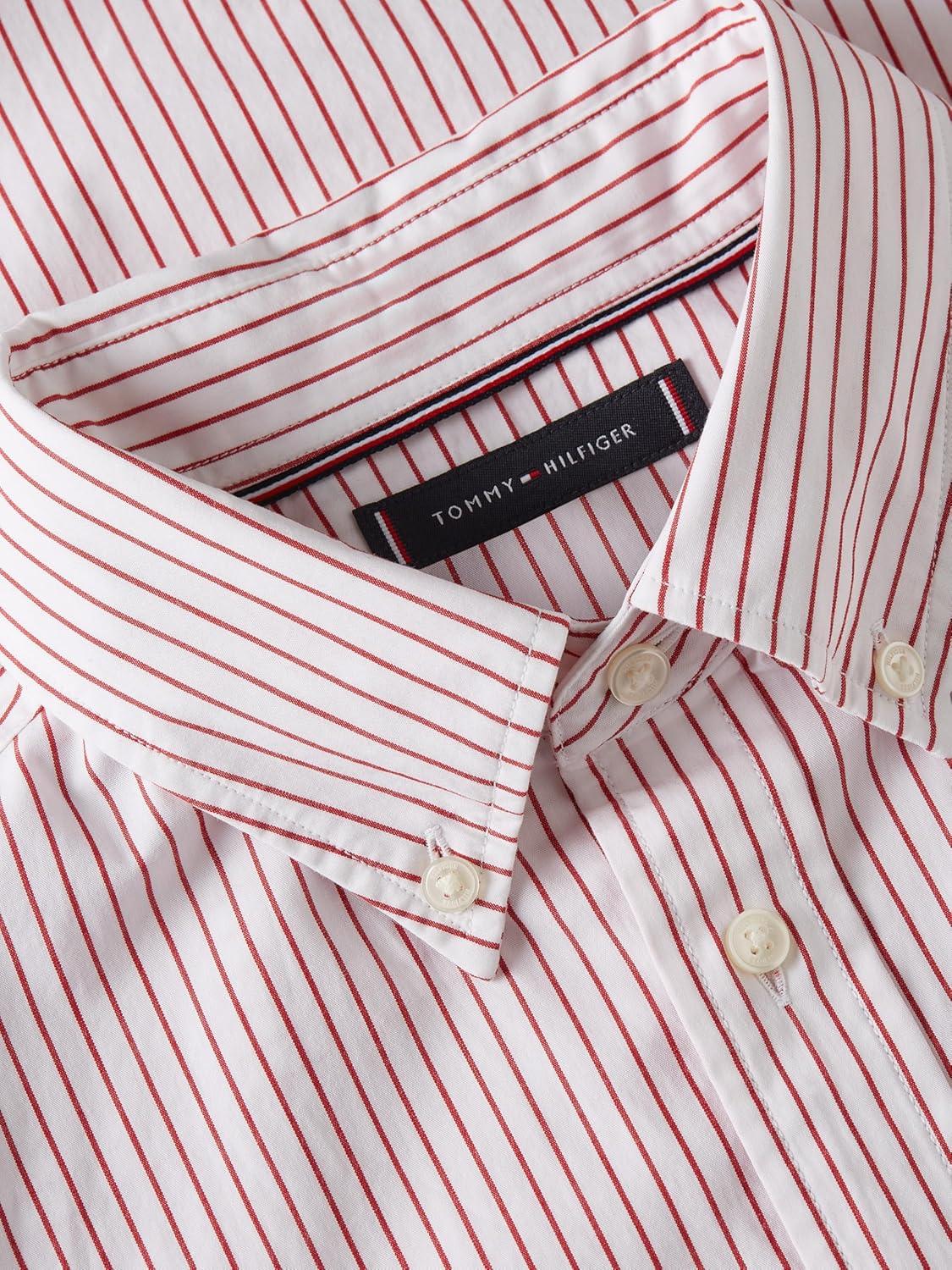 imageTommy Hilfiger Mens Long Sleeve Poplin Shirts in Regular Fit Mens Button Down Shirts Also Available in Big and TallMedium Red White