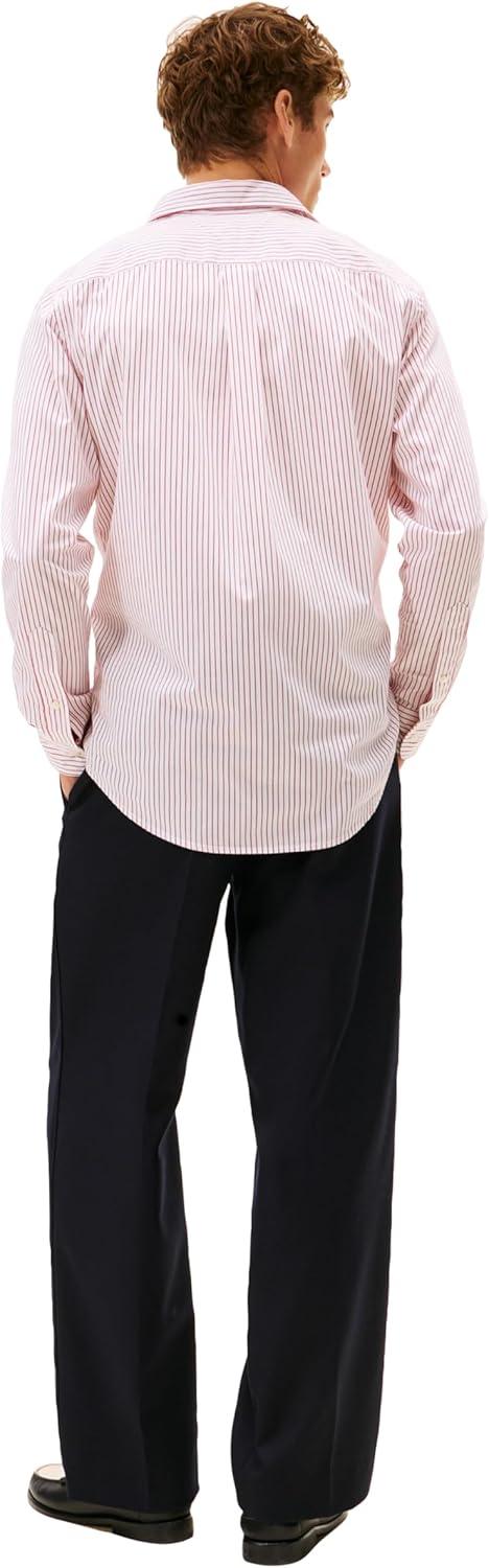 imageTommy Hilfiger Mens Long Sleeve Poplin Shirts in Regular Fit Mens Button Down Shirts Also Available in Big and TallMedium Red White