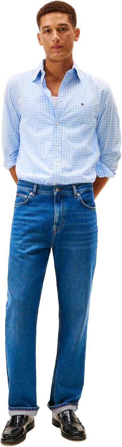 imageTommy Hilfiger Mens Long Sleeve Poplin Shirts in Regular Fit Mens Button Down Shirts Also Available in Big and TallSweet Blue Check