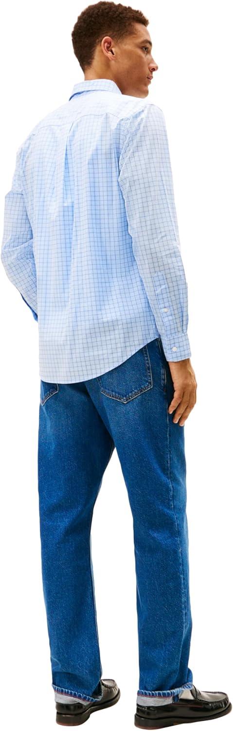 imageTommy Hilfiger Mens Long Sleeve Poplin Shirts in Regular Fit Mens Button Down Shirts Also Available in Big and TallSweet Blue Check