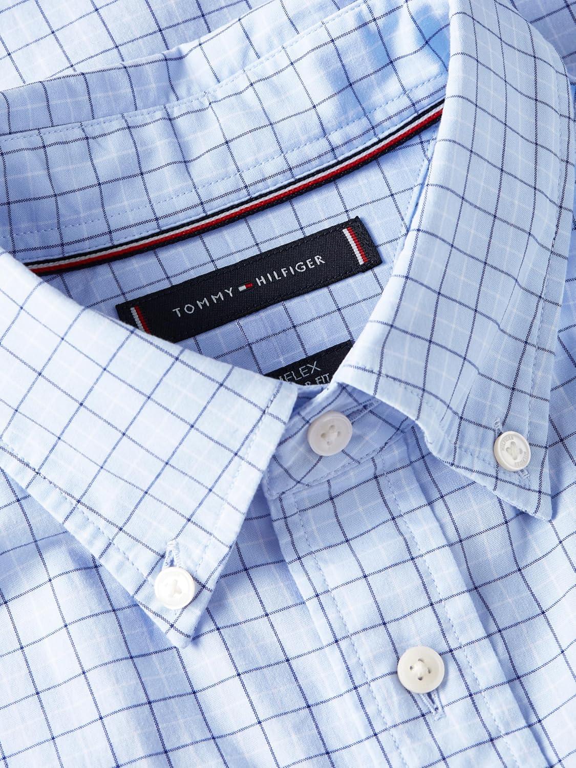 imageTommy Hilfiger Mens Long Sleeve Poplin Shirts in Regular Fit Mens Button Down Shirts Also Available in Big and TallSweet Blue Check