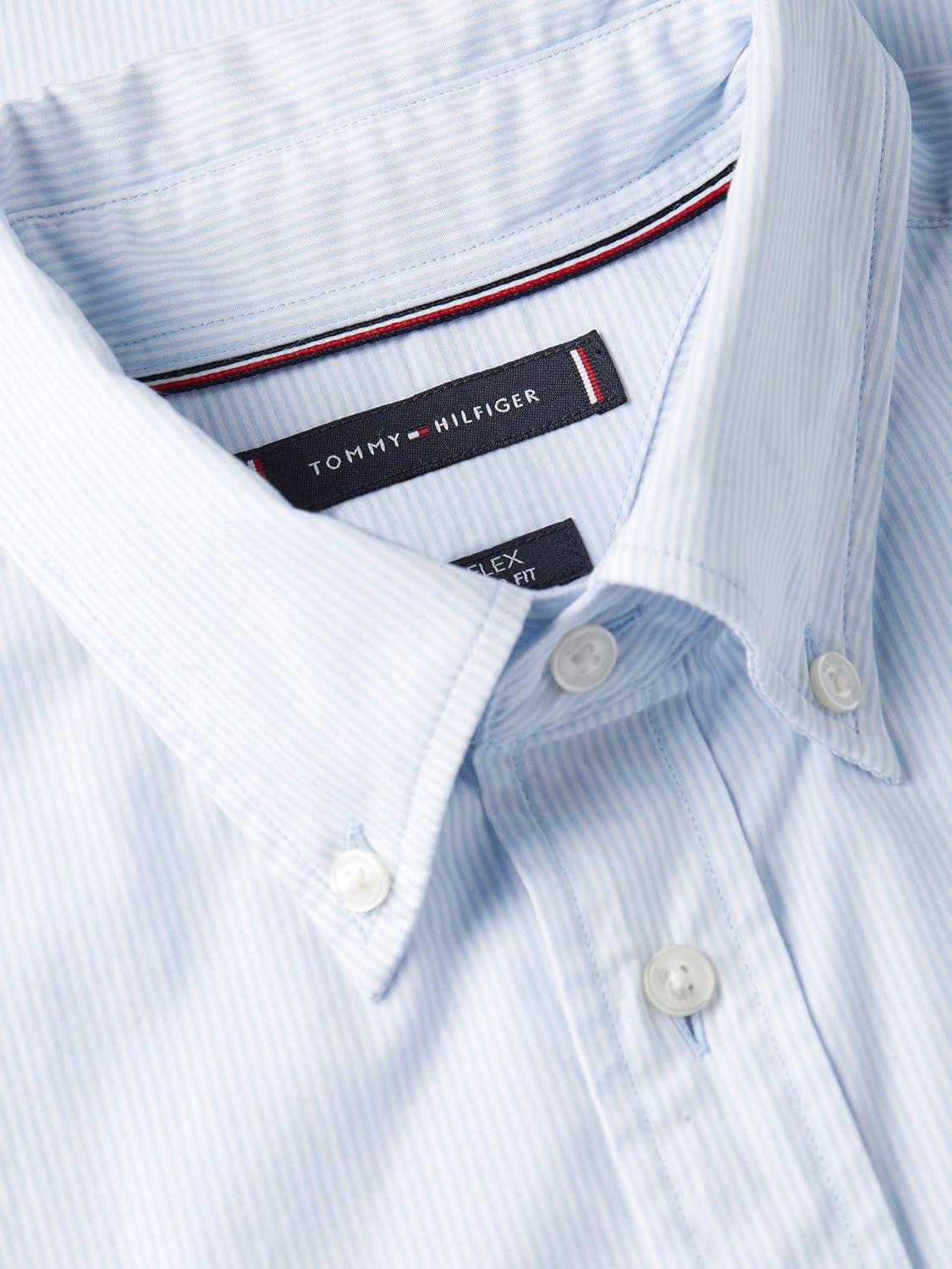 imageTommy Hilfiger Mens Long Sleeve Poplin Shirts in Regular Fit Mens Button Down Shirts Also Available in Big and TallSweet Blue Stripe