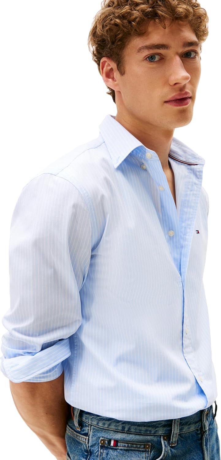 imageTommy Hilfiger Mens Long Sleeve Poplin Shirts in Regular Fit Mens Button Down Shirts Also Available in Big and TallSweet Blue White