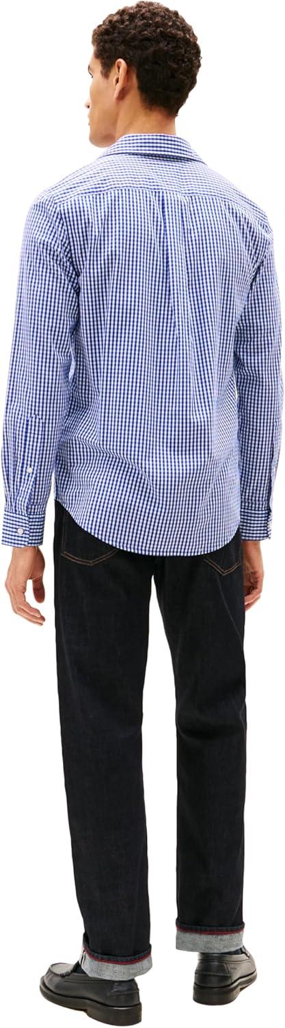 imageTommy Hilfiger Mens Long Sleeve Poplin Shirts in Regular Fit Mens Button Down Shirts Also Available in Big and TallWedge Blue Check