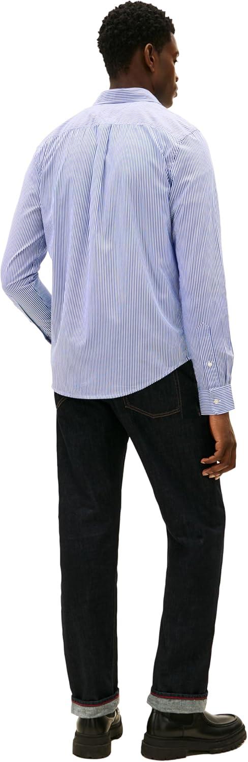 imageTommy Hilfiger Mens Long Sleeve Poplin Shirts in Regular Fit Mens Button Down Shirts Also Available in Big and TallWedge Blue Stripe