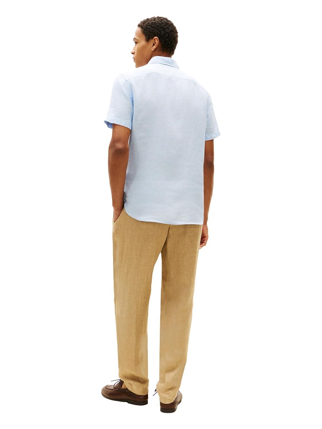 imageTommy Hilfiger Mens Short Sleeve Casual Linen Button Down Shirts in Regular FitBreezy Blue
