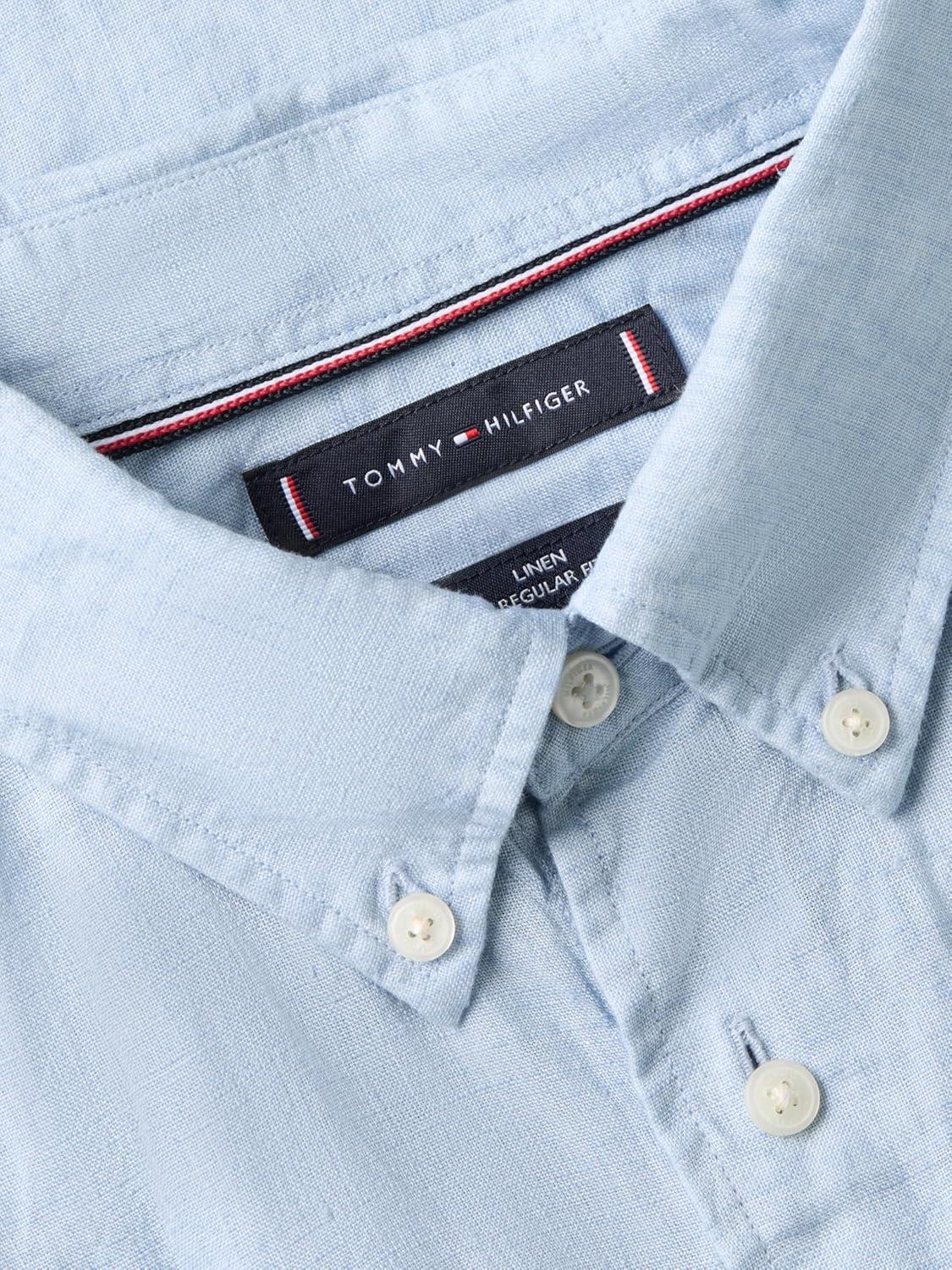imageTommy Hilfiger Mens Short Sleeve Casual Linen Button Down Shirts in Regular FitBreezy Blue