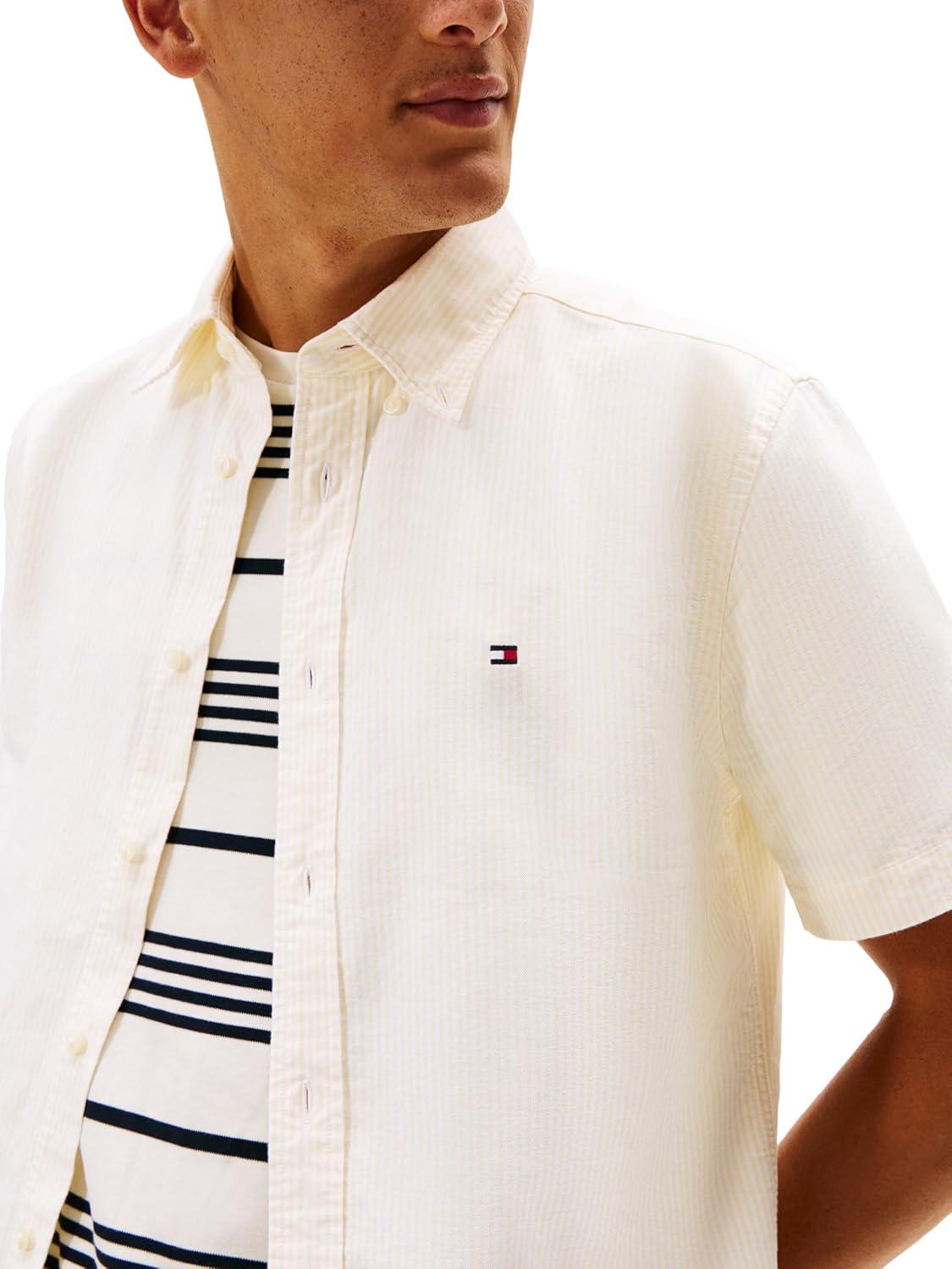 imageTommy Hilfiger Mens Short Sleeve Oxford Shirts in Regular Fit Mens Button Down ShirtsCitronella Stripe