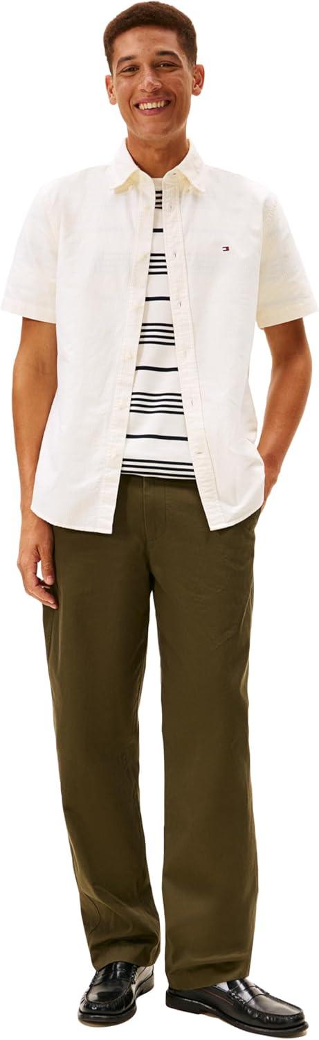 imageTommy Hilfiger Mens Short Sleeve Oxford Shirts in Regular Fit Mens Button Down ShirtsCitronella Stripe