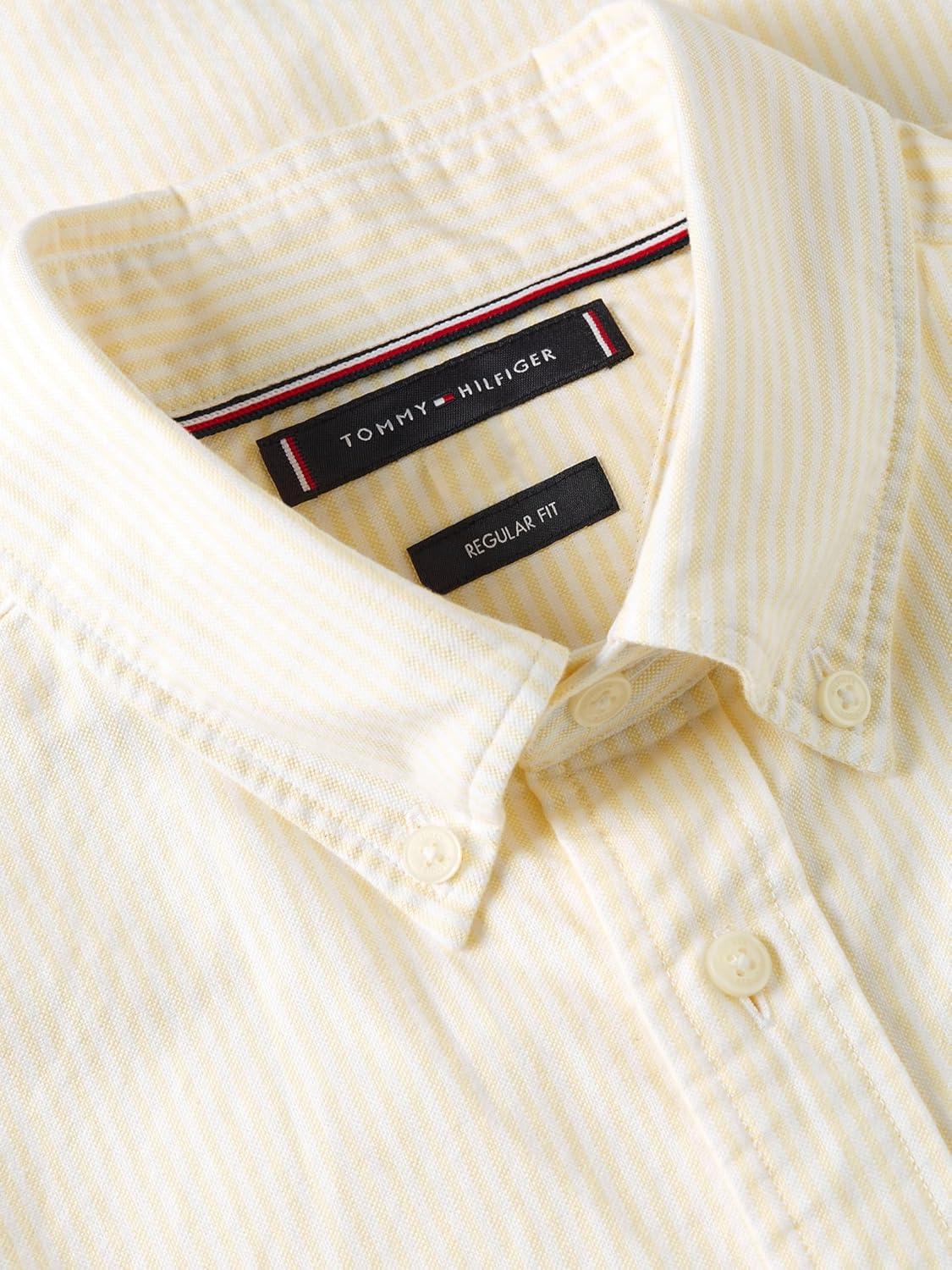 imageTommy Hilfiger Mens Short Sleeve Oxford Shirts in Regular Fit Mens Button Down ShirtsCitronella Stripe