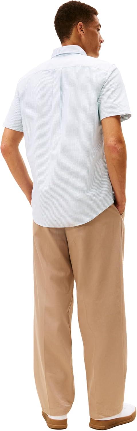 imageTommy Hilfiger Mens Short Sleeve Oxford Shirts in Regular Fit Mens Button Down ShirtsDeep Ocean Stripe