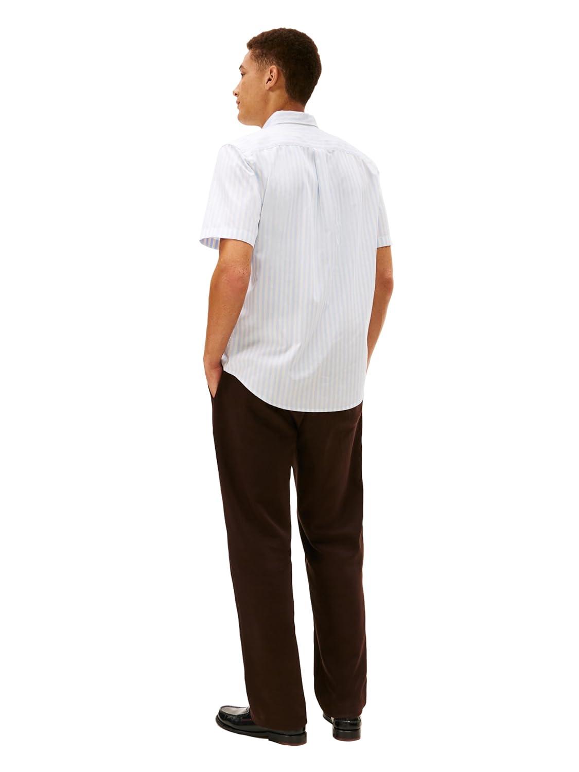 imageTommy Hilfiger Mens Short Sleeve Poplin Shirts in Regular Fit Mens Button Down ShirtsSweet Blue Stripe