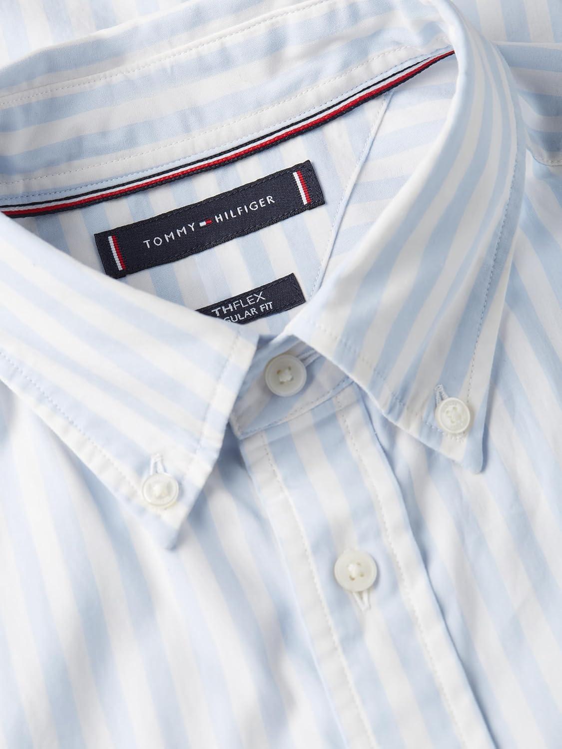 imageTommy Hilfiger Mens Short Sleeve Poplin Shirts in Regular Fit Mens Button Down ShirtsSweet Blue Stripe
