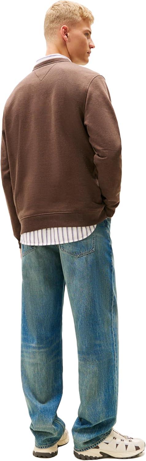 imageTommy Jeans mens Medium Weight Crewneck Sweatshirt With Embroidered Flag LogoBlack Walnut Heather