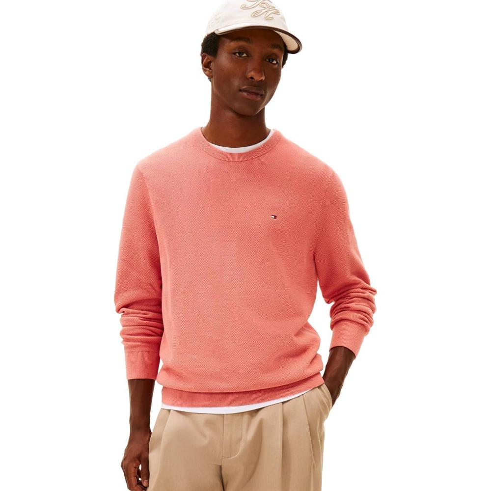 imageTommy Hilfiger Mens Cotton Solid Structured Crewneck Sweater PulloverCamellia Blush