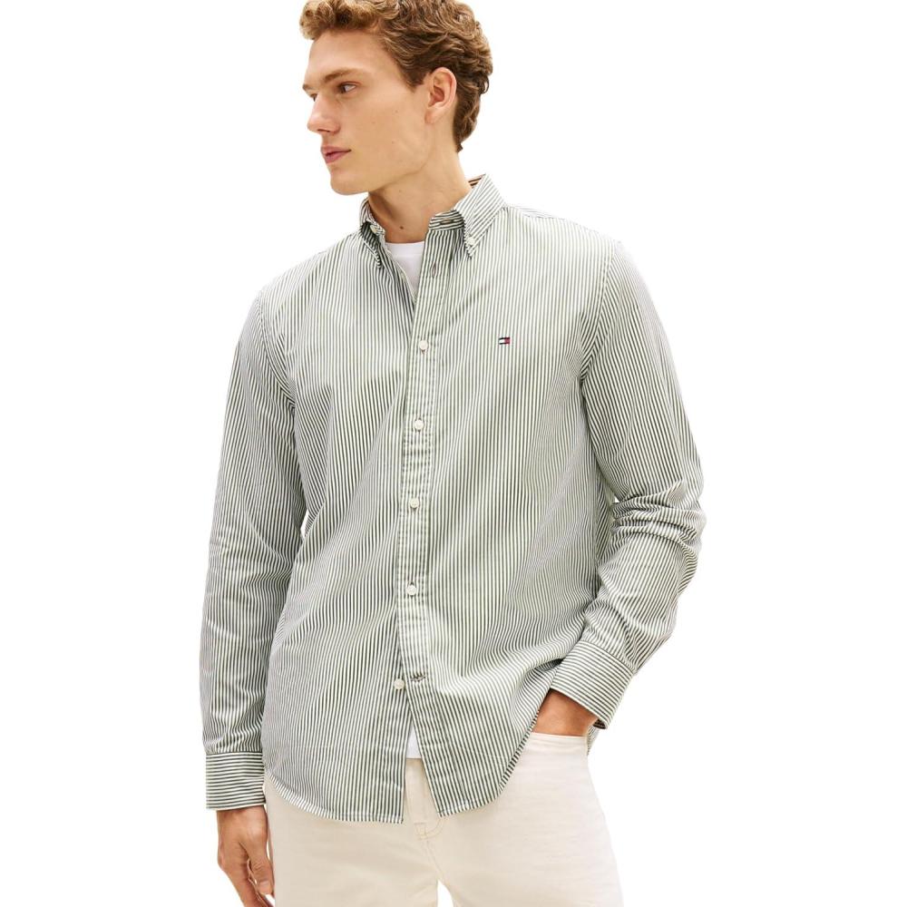 imageTommy Hilfiger Mens Long Sleeve Poplin Shirts in Regular Fit Mens Button Down Shirts Also Available in Big and TallMountain Pine Stripe