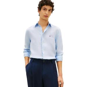 Tommy Hilfiger Mens Long Sleeve Casual Linen Button Down Shirts in Regular Fit(Breezy Blue)