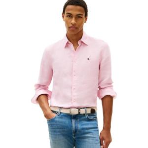 Tommy Hilfiger Mens Long Sleeve Casual Linen Button Down Shirts in Regular Fit(Light Pink)