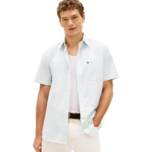 Tommy Hilfiger Mens Short Sleeve Oxford Shirts in Regular Fit, Men’s Button Down Shirts(Crushed Mint / Stripe)