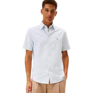 Tommy Hilfiger Mens Short Sleeve Oxford Shirts in Regular Fit, Men’s Button Down Shirts(Deep Ocean / Stripe)