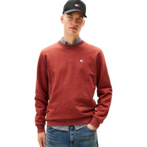 Tommy Jeans mens Medium Weight Crewneck Sweatshirt With Embroidered Flag Logo(Terracotta Red Heather)