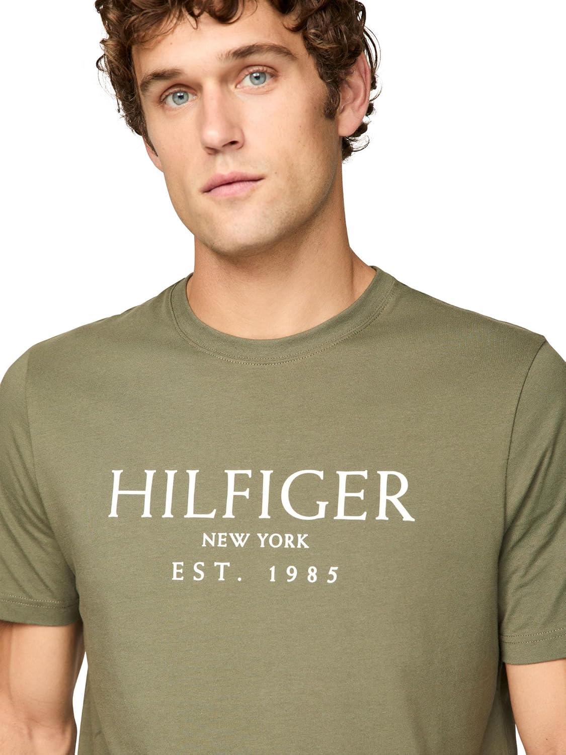 imageTommy Hilfiger Mens Short Sleeve Cotton Graphic TShirts with Logo Also Available in Big amp TallBattle Green