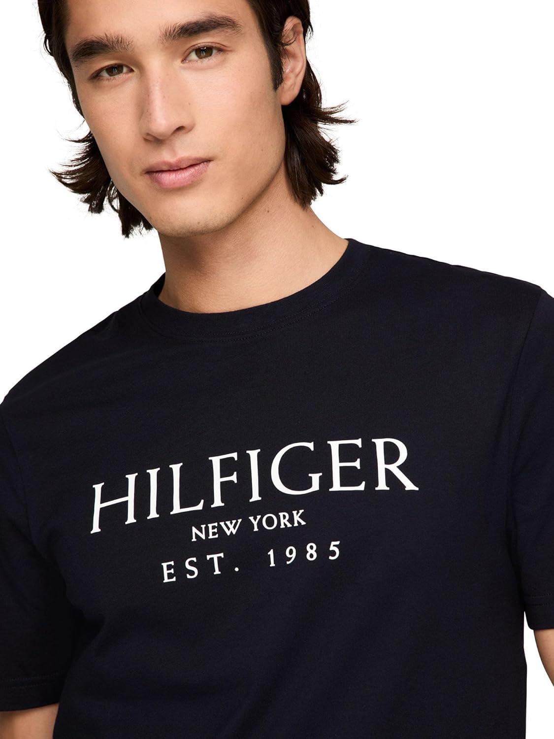 imageTommy Hilfiger Mens Short Sleeve Cotton Graphic TShirts with Logo Also Available in Big amp TallDesert Sky