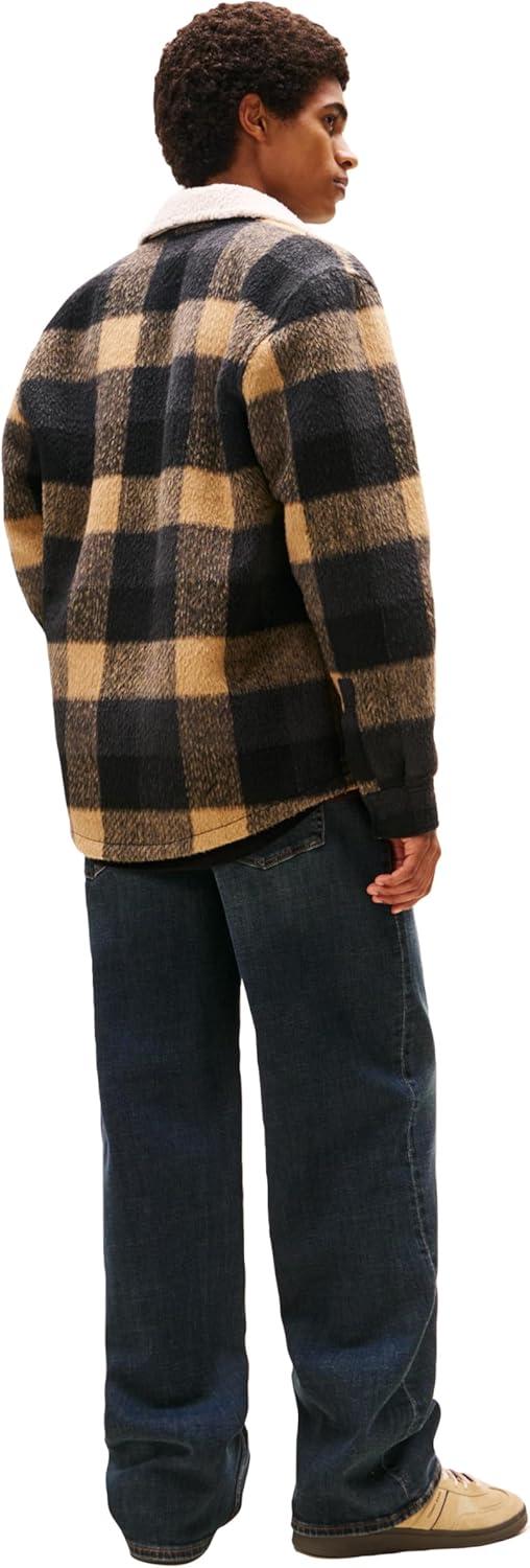 imageTommy Jeans mens Lightweight Check Teddy Overshirt With Embroidered LogoBlack Buffalo Check