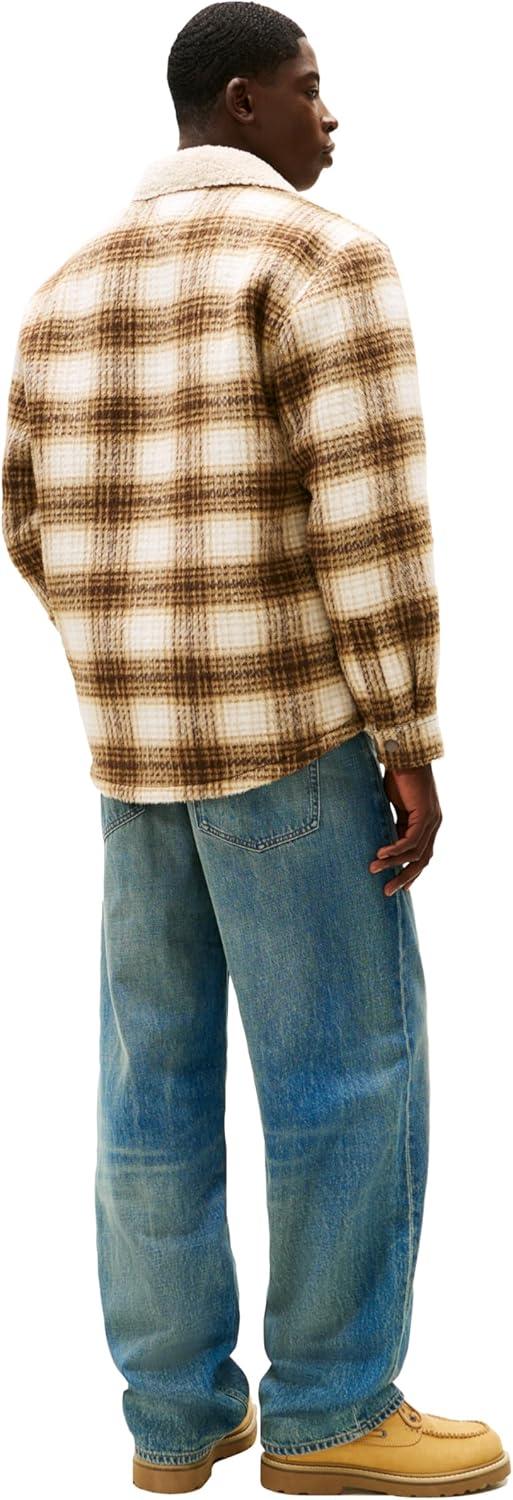 imageTommy Jeans mens Lightweight Check Teddy Overshirt With Embroidered LogoBlack WalnutCheck