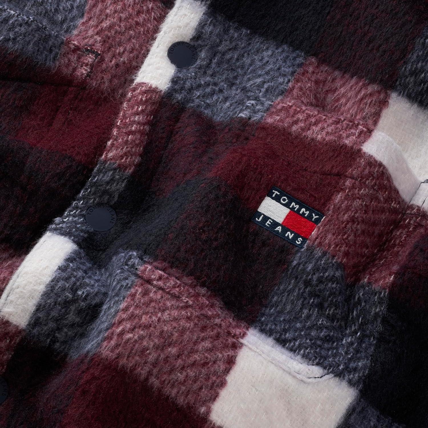 imageTommy Jeans mens Lightweight Check Teddy Overshirt With Embroidered LogoDark Night Navy Buffalo Check