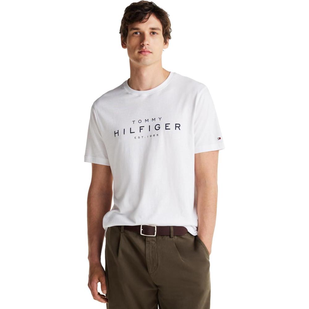 imageTommy Hilfiger Mens Short Sleeve Cotton Graphic TShirt with Printed Logo Also Available in Big amp TallWhite