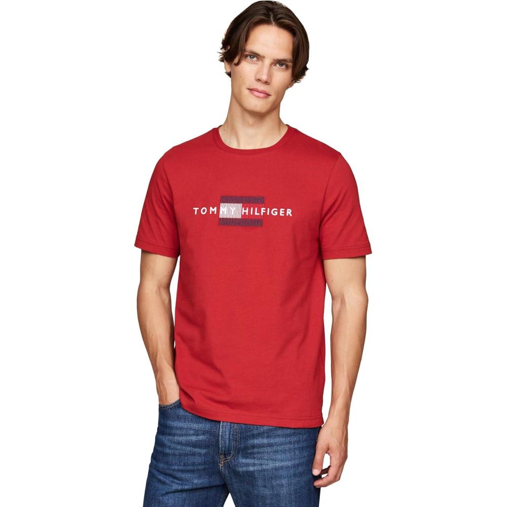 imageTommy Hilfiger Mens Short Sleeve Cotton Graphic TShirts with Embroidered Flag Logo Also Available in Big amp TallDark Magma