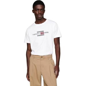 Tommy Hilfiger Mens Short Sleeve Cotton Graphic T-Shirts with Embroidered Flag Logo, Also Available in Big & Tall(White)
