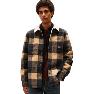 Tommy Jeans mens Lightweight Check Teddy Overshirt With Embroidered Logo(Black / Buffalo Check)