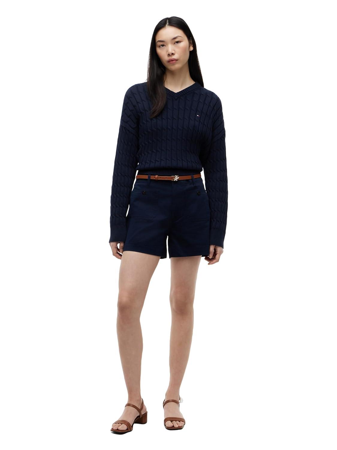 imageTommy Hilfiger Womens 35 Chino Shorts High Waisted with Stretch and PocketsDark Night Navy
