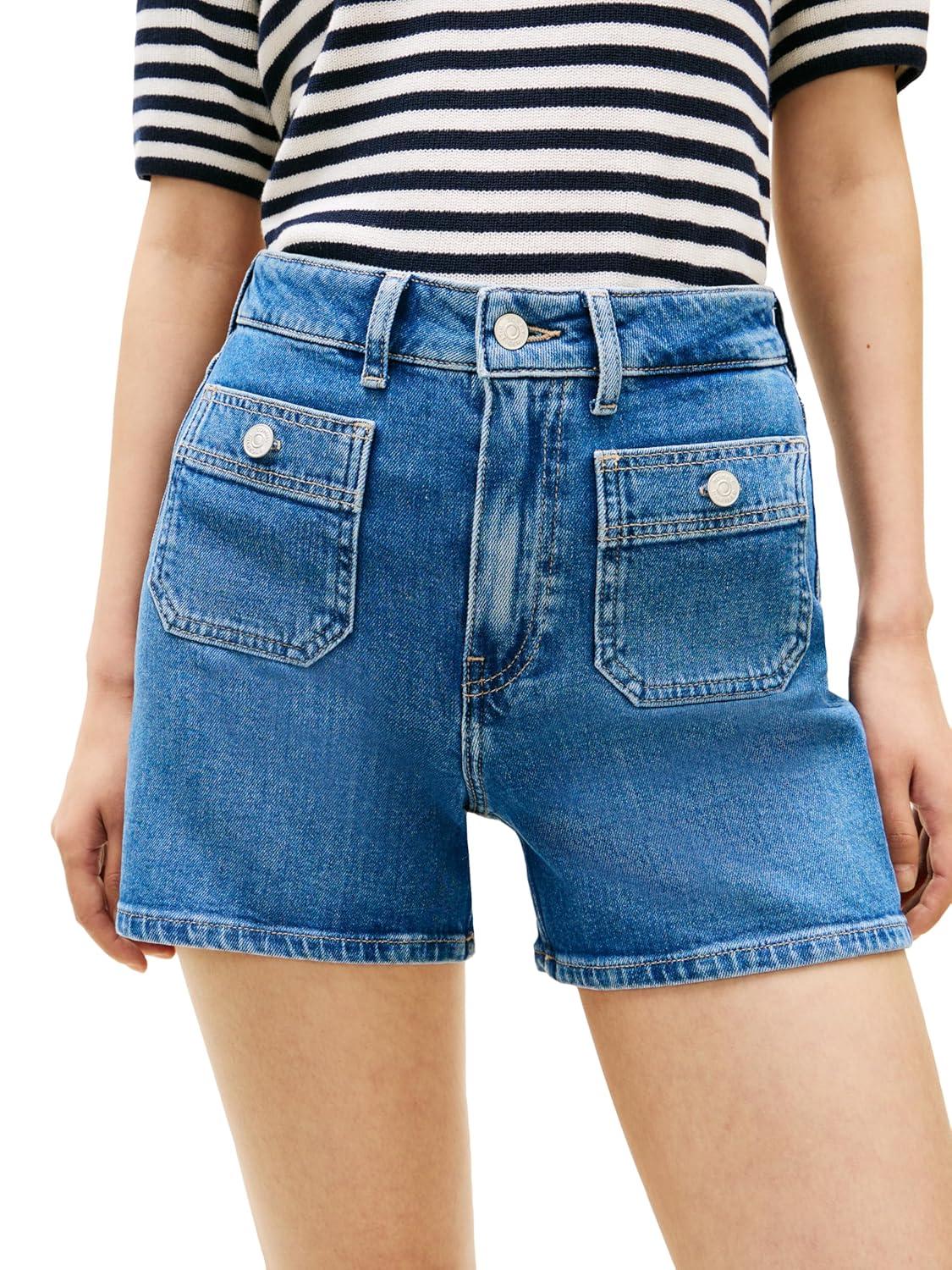 imageTommy Hilfiger Womens High Rise Denim Shorts with Stretch and PocketsMid Blue