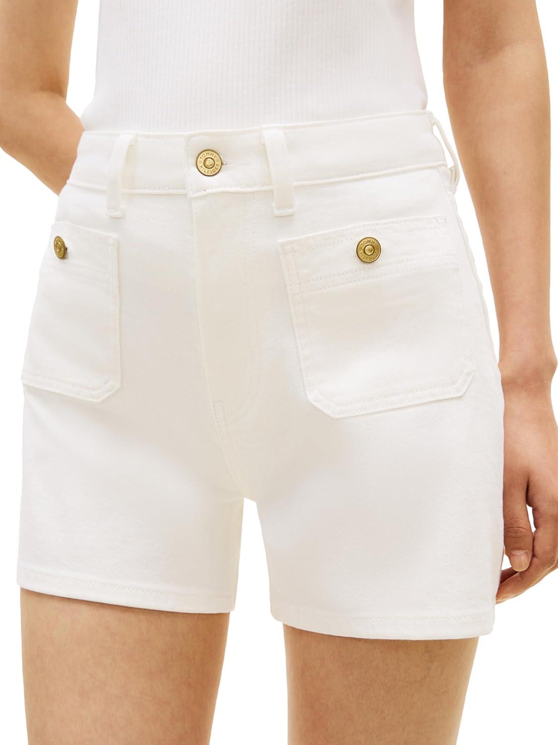 imageTommy Hilfiger Womens High Rise Denim Shorts with Stretch and PocketsOptic White