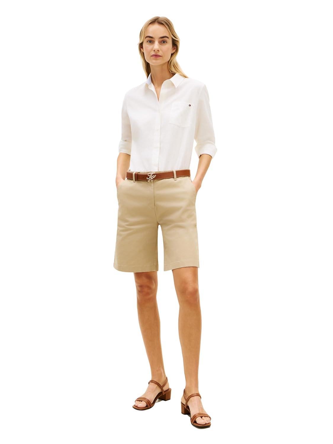 imageTommy Hilfiger Womens Mid Rise 9 Chino Shorts with Stretch Bermuda ShortsBeige