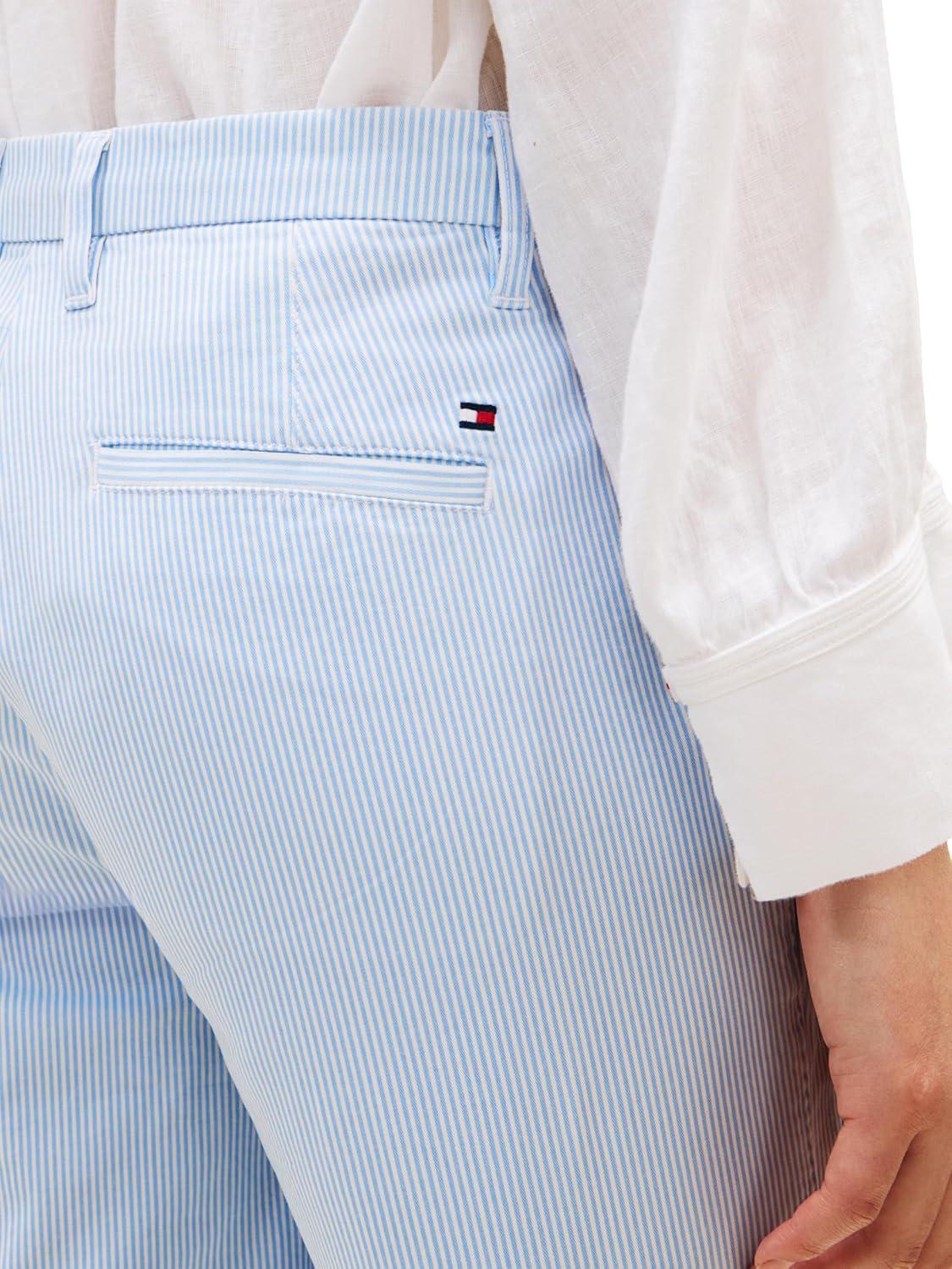 imageTommy Hilfiger Womens Mid Rise 9 Chino Shorts with Stretch Bermuda ShortsClassic Ithaca Flag Stripe WhiteVessel Blue