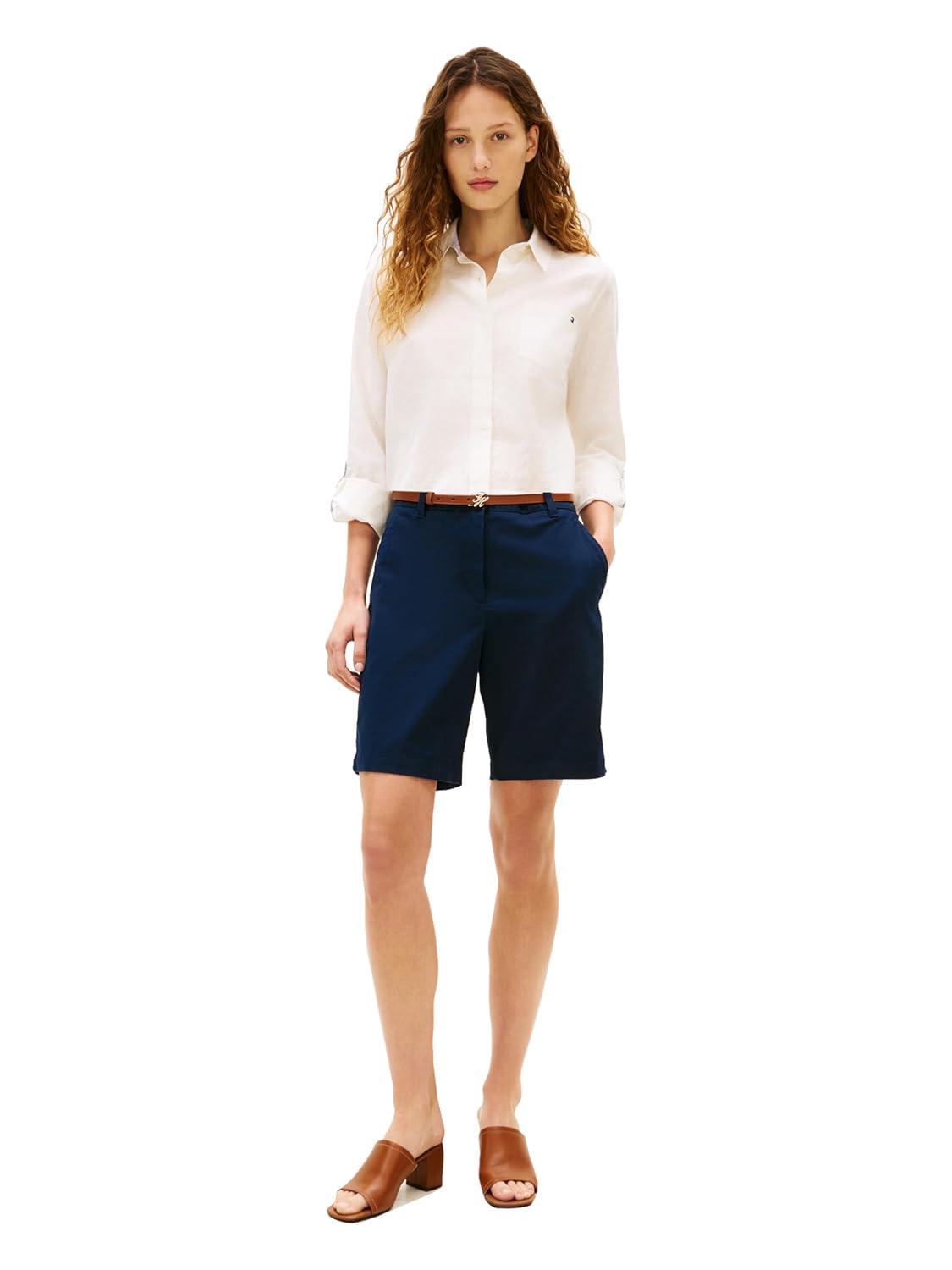 imageTommy Hilfiger Womens Mid Rise 9 Chino Shorts with Stretch Bermuda ShortsDark Night Navy