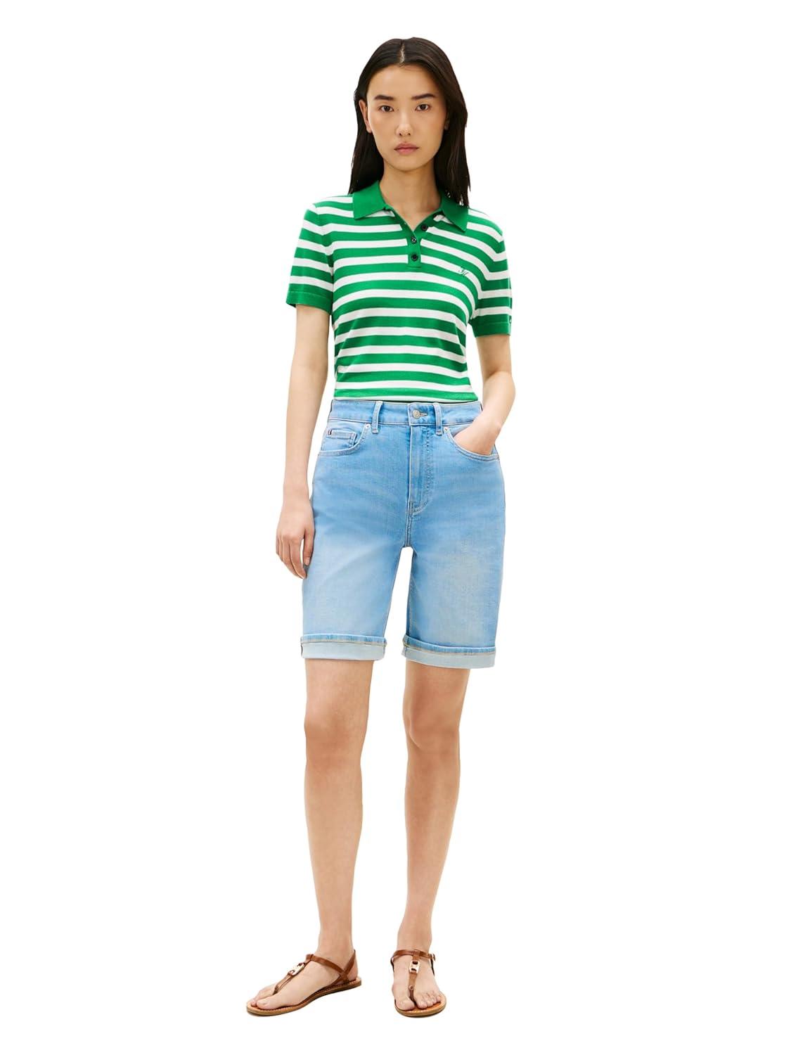 imageTommy Hilfiger Womens Mid Rise 9 Denim Shorts with Stretch Bermuda ShortsLight Blue