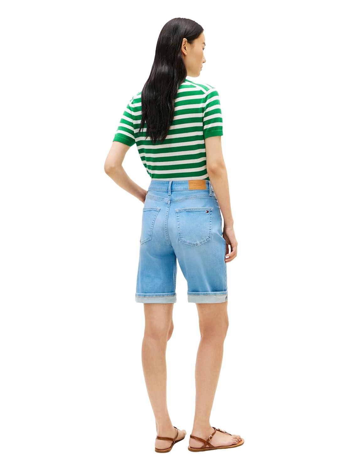 imageTommy Hilfiger Womens Mid Rise 9 Denim Shorts with Stretch Bermuda ShortsLight Blue