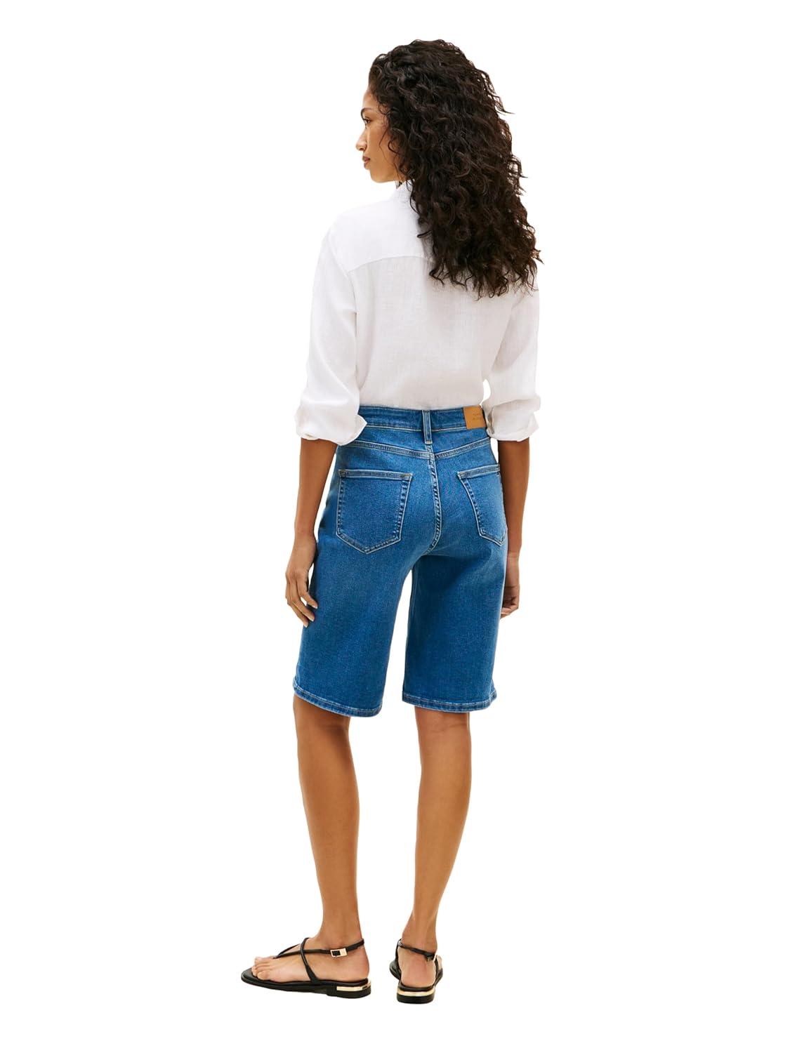 imageTommy Hilfiger Womens Mid Rise 9 Denim Shorts with Stretch Bermuda ShortsMid Blue