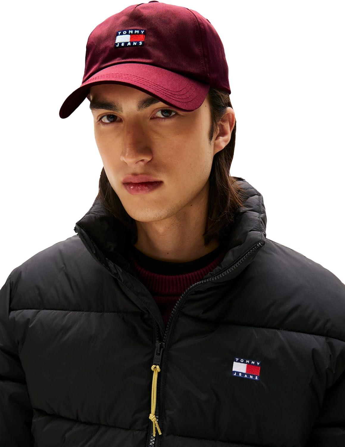 imageTommy Jeans Mens Tommy Jeans Hats for Men Cotton Logo Adjustable Baseball CapRed Wine