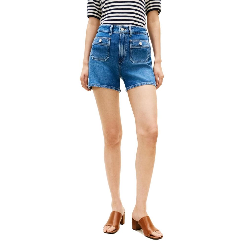 imageTommy Hilfiger Womens High Rise Denim Shorts with Stretch and PocketsMid Blue