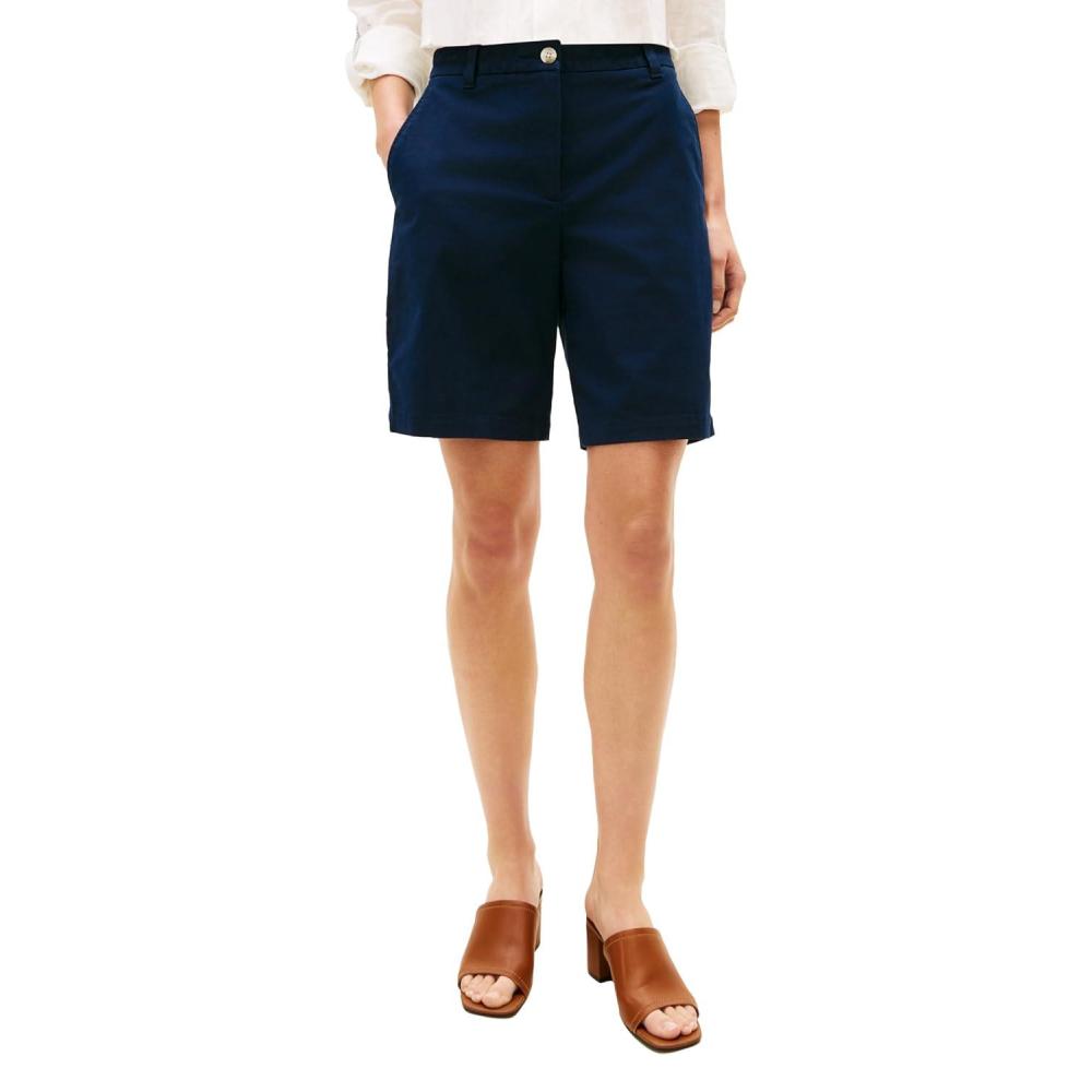 imageTommy Hilfiger Womens Mid Rise 9 Chino Shorts with Stretch Bermuda ShortsDark Night Navy