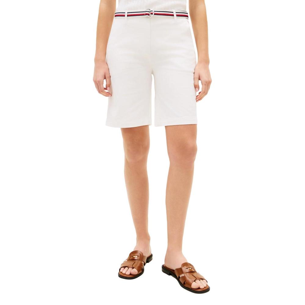 imageTommy Hilfiger Womens Mid Rise 9 Chino Shorts with Stretch Bermuda ShortsEcruRwb