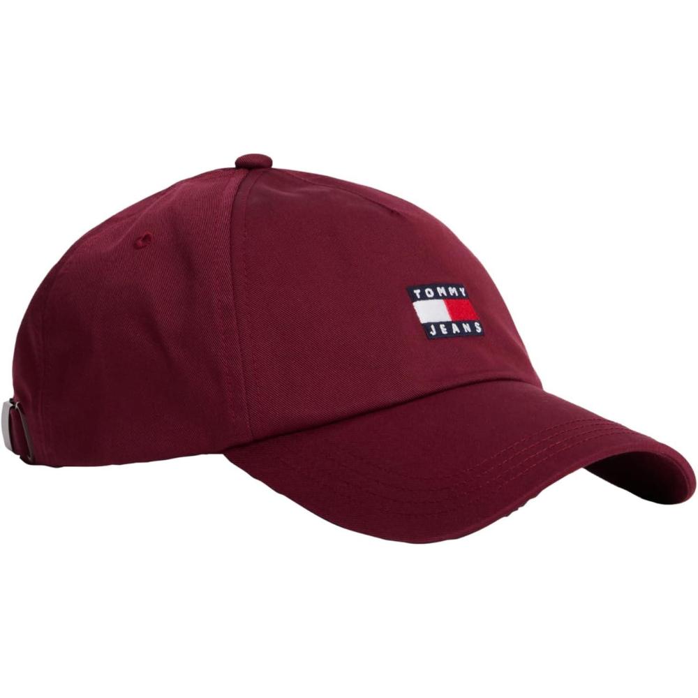 imageTommy Jeans Mens Tommy Jeans Hats for Men  Cotton Logo Adjustable Baseball CapRed Wine