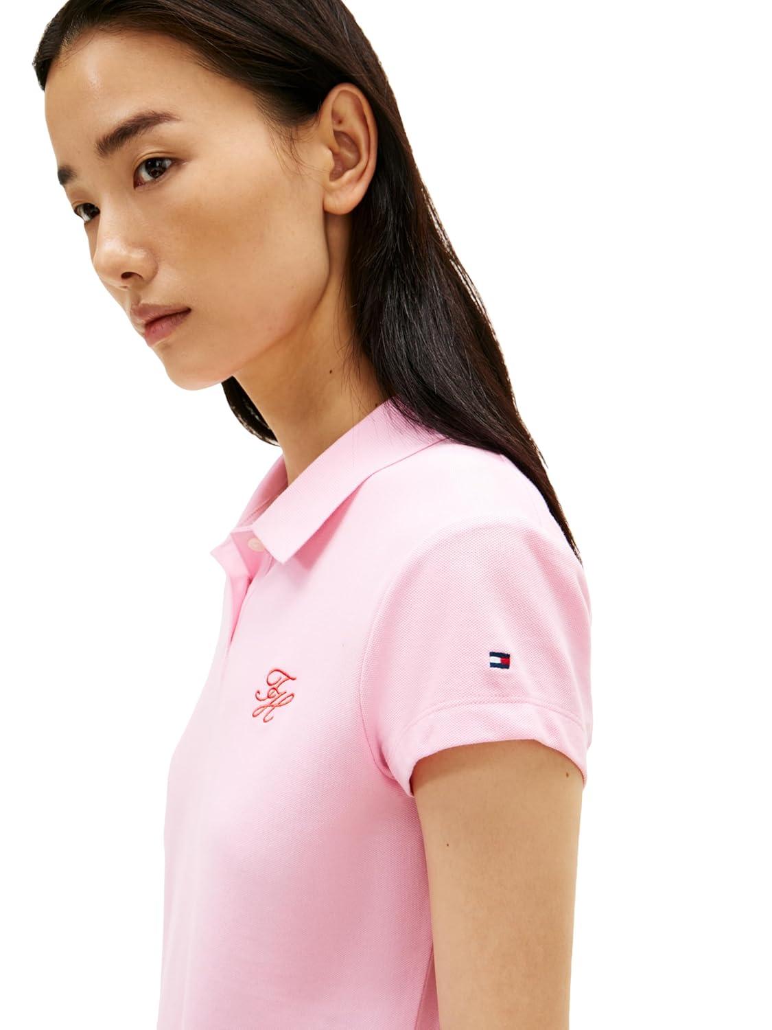 imageTommy Hilfiger Womens Cotton Pique Short Sleeve Polo Shirt in Slim Fit with Stretch and Monogram LogoClassic Pink