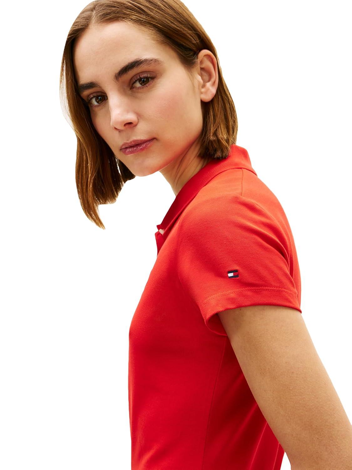 imageTommy Hilfiger Womens Cotton Pique Short Sleeve Polo Shirt in Slim Fit with Stretch and Monogram LogoFireworks